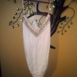 Embellished white t strap tank
